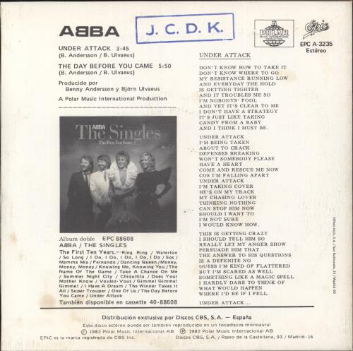 Abba Under Attack 7" vinyl single (7 inch record / 45) Spanish ABB07UN569873