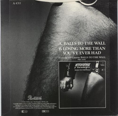 Accept Balls To The Wall 7" vinyl single (7 inch record / 45) UK ACC07BA788473