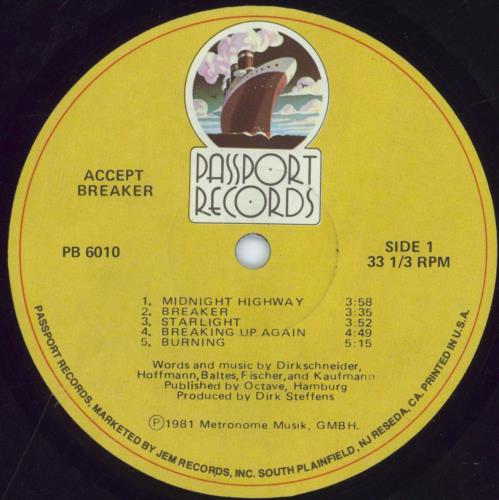 Accept Breaker vinyl LP album (LP record) US ACCLPBR422992