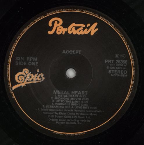 Accept Metal Heart vinyl LP album (LP record) UK ACCLPME554229