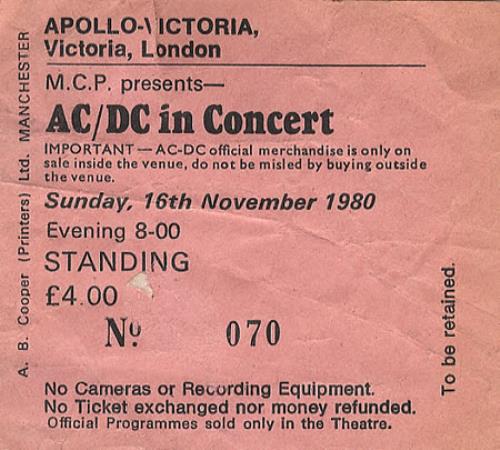 AC/DC Apollo Victoria concert ticket UK ACDTIAP368281