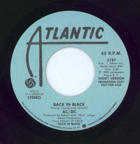 AC/DC Back In Black 7" vinyl single (7 inch record / 45) US ACD07BA104192