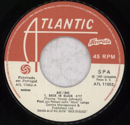 AC/DC Back In Black 7" vinyl single (7 inch record / 45) Portuguese ACD07BA652072