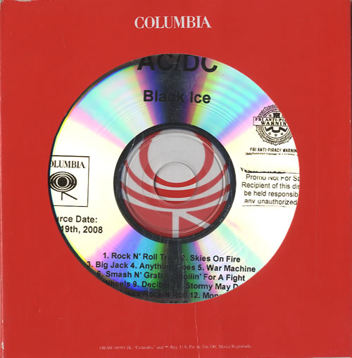 AC/DC Black Ice CD-R acetate US ACDCRBL457826