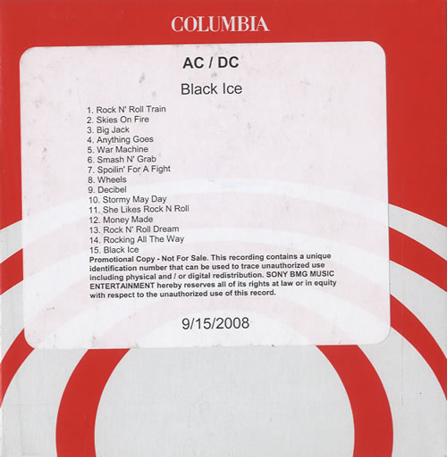 AC/DC Black Ice CD-R acetate US ACDCRBL457826