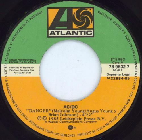 AC/DC Danger 7" vinyl single (7 inch record / 45) Spanish ACD07DA807485