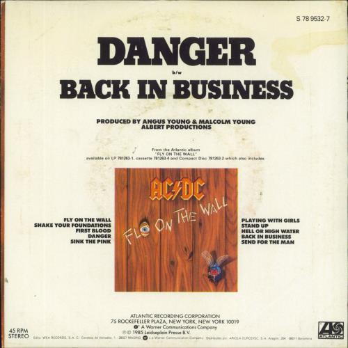 AC/DC Danger 7" vinyl single (7 inch record / 45) Spanish ACD07DA807485