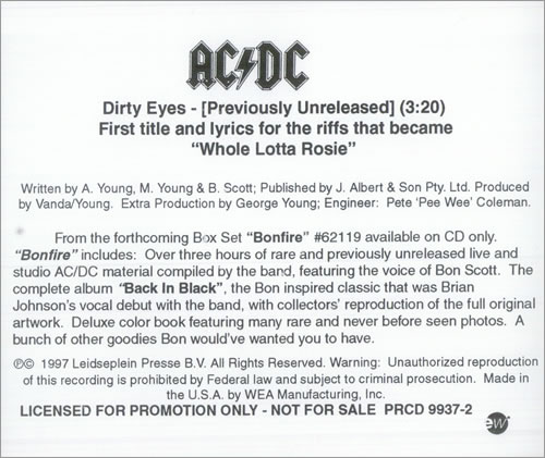 AC/DC Dirty Eyes CD single (CD5 / 5") US ACDC5DI101668