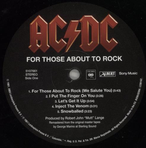 AC/DC For Those About To Rock - 180gm vinyl LP album (LP record) UK ACDLPFO466514