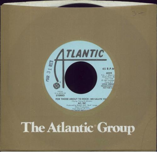 AC/DC For Those About To Rock 7" vinyl single (7 inch record / 45) US ACD07FO132325