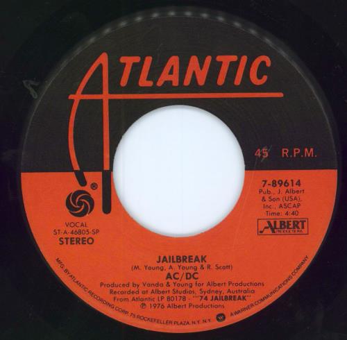 AC/DC Jailbreak + Sleeve 7" vinyl single (7 inch record / 45) US ACD07JA798895