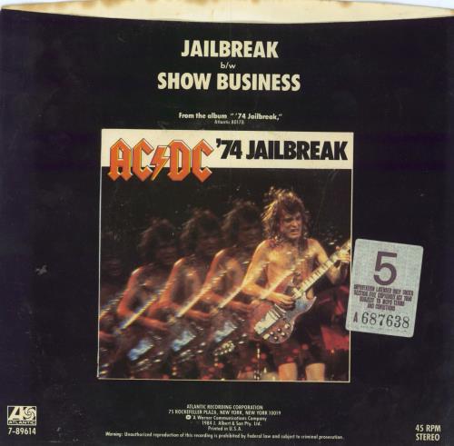 AC/DC Jailbreak + Sleeve 7" vinyl single (7 inch record / 45) US ACD07JA798895