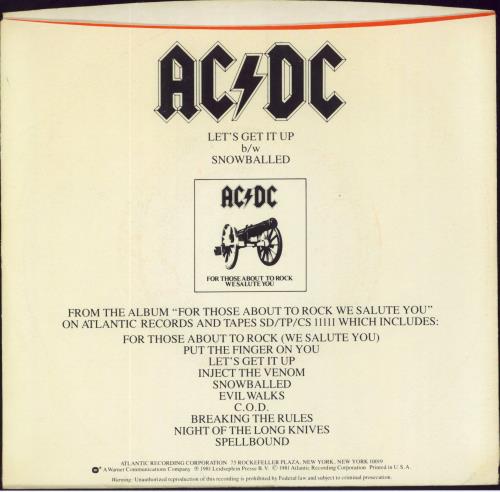 AC/DC Let's Get It Up 7" vinyl single (7 inch record / 45) US ACD07LE58979