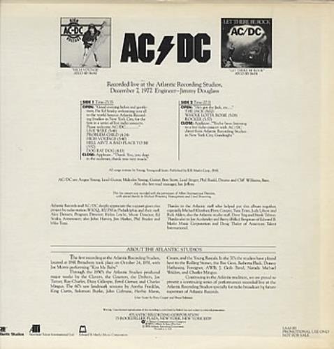AC/DC Live From The Atlantic Studios US Promo vinyl LP album (LP record ...