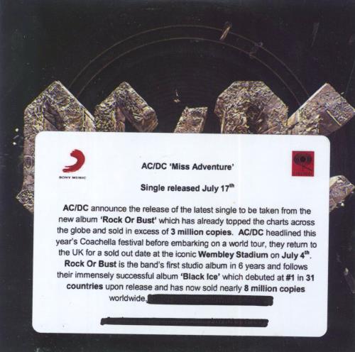 AC/DC Miss Adventure CD-R acetate UK ACDCRMI799797