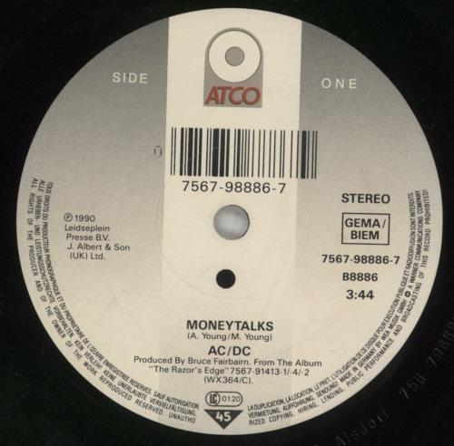 AC/DC Money Talks - EX 7" vinyl single (7 inch record / 45) German ACD07MO888808