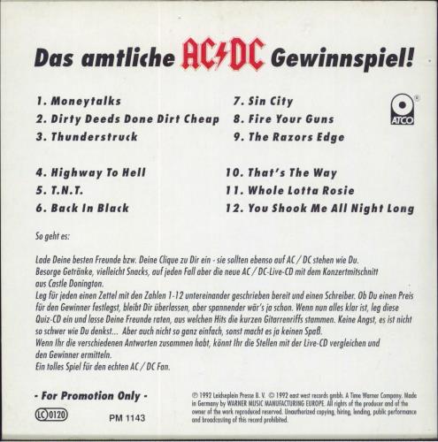 AC/DC Riffcontest CD album (CDLP) German ACDCDRI35324