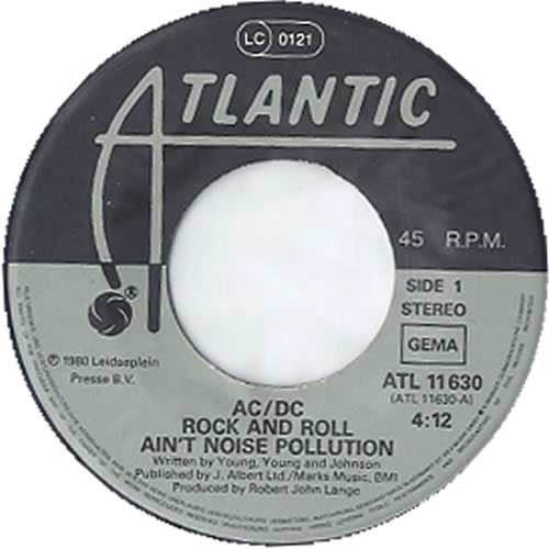 AC/DC Rock And Roll Ain't Noise Pollution 7" vinyl single (7 inch record / 45) German ACD07RO619442