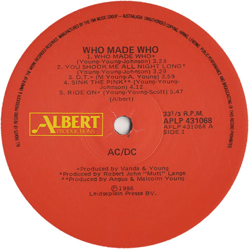 AC/DC Who Made Who vinyl LP album (LP record) Australian ACDLPWH456579