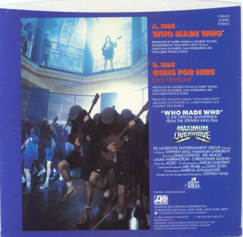 AC/DC Who Made Who 7" vinyl single (7 inch record / 45) US ACD07WH806315