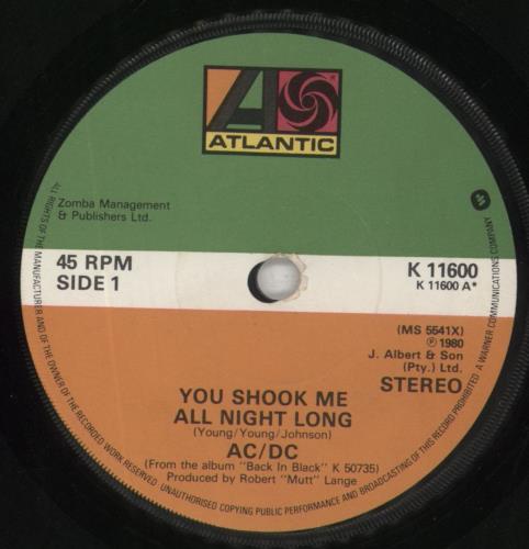 AC/DC You Shook Me All Night Long - EX 7" vinyl single (7 inch record / 45) UK ACD07YO855220
