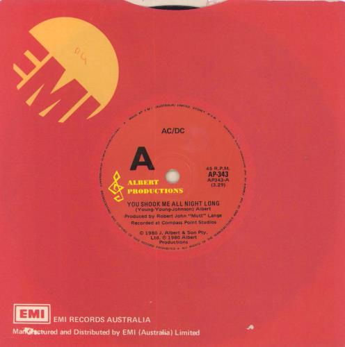 AC/DC You Shook Me All Night Long 7" vinyl single (7 inch record / 45) Australian ACD07YO28366