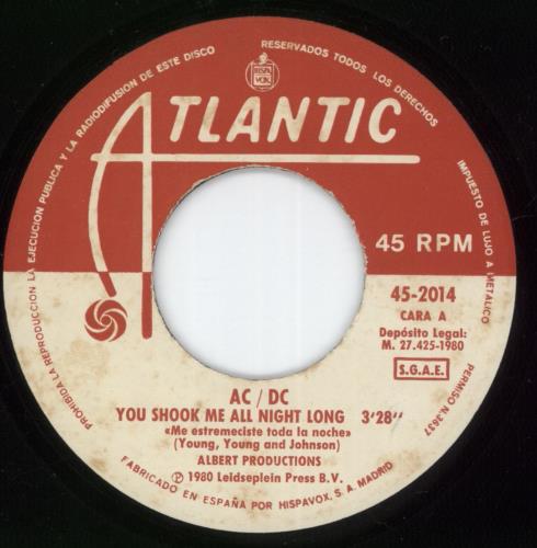 AC/DC You Shook Me All Night Long 7" vinyl single (7 inch record / 45) Spanish ACD07YO36732