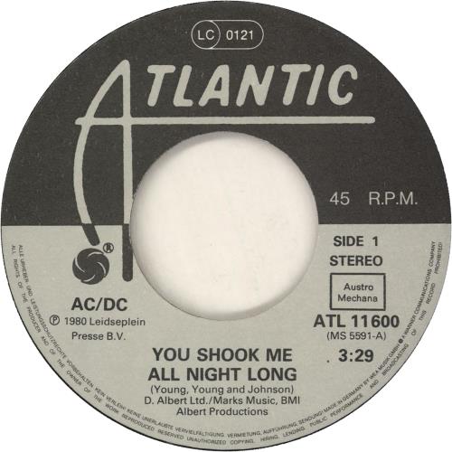 AC/DC You Shook Me All Night Long 7" vinyl single (7 inch record / 45) German ACD07YO749880