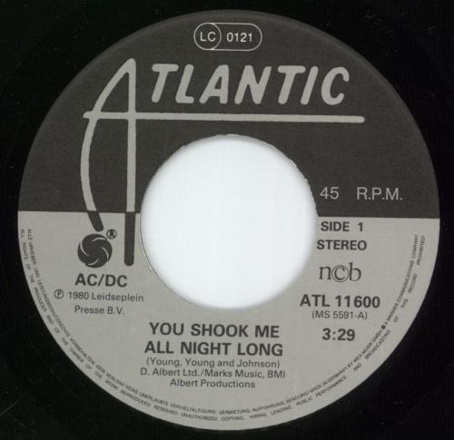 AC/DC You Shook Me All Night Long 7" vinyl single (7 inch record / 45) Swedish ACD07YO874657