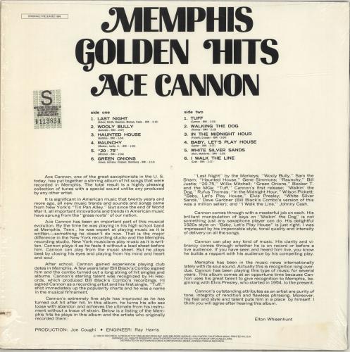 Ace Cannon Memphis Golden Hits vinyl LP album (LP record) US AQ9LPME692096