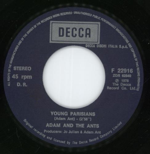 Adam & The Ants Young Parisians 7" vinyl single (7 inch record / 45) Italian ANT07YO881883