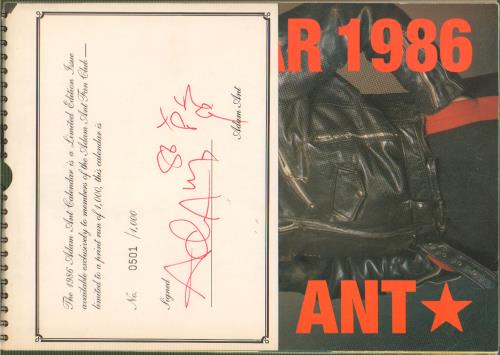 Adam Ant Adam Ant 1986 Calendar - Autographed calendar UK A~ACAAD658129