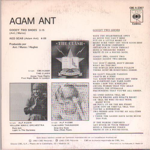 Adam Ant Goody Two Shoes 7" vinyl single (7 inch record / 45) Spanish A~A07GO68288