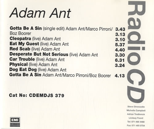 Adam Ant Gotta Be A Sin 9-track CD album (CDLP) UK A~ACDGO46758