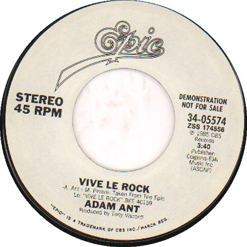 Adam Ant Vive Le Rock 7" vinyl single (7 inch record / 45) US A~A07VI462163