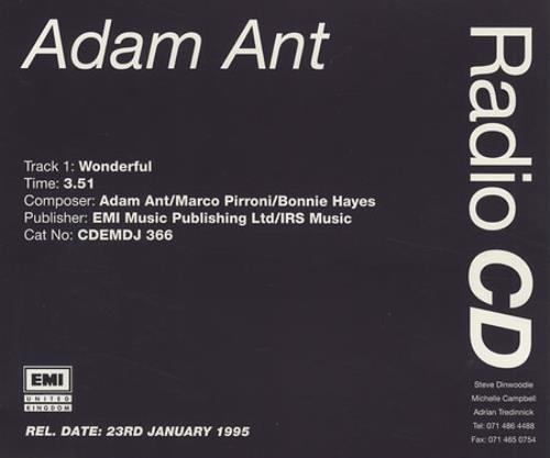 Adam Ant Wonderful CD single (CD5 / 5") UK A~AC5WO39602