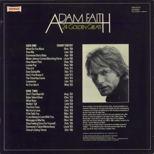 Adam Faith 24 Golden Greats vinyl LP album (LP record) UK ADFLPGO552972