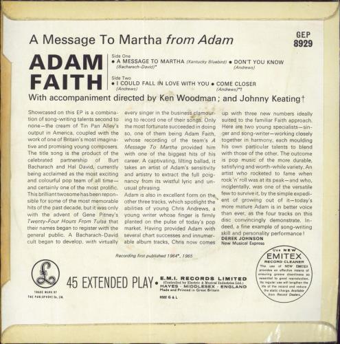 Adam Faith A Message To Martha From Adam 7" vinyl single (7 inch record / 45) UK ADF07AM808166