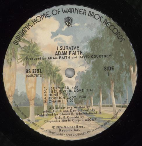 Adam Faith I Survive vinyl LP album (LP record) US ADFLPIS883527