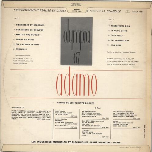 Adamo Olympia 67 vinyl LP album (LP record) French A-OLPOL698906