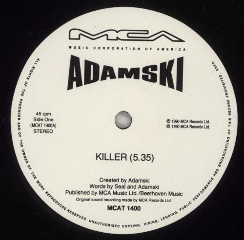 Adamski Killer 12" vinyl single (12 inch record / Maxi-single) UK SKI12KI65502
