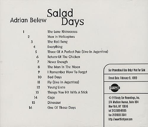 Adrian Belew Salad Days CD album (CDLP) US BEWCDSA348732