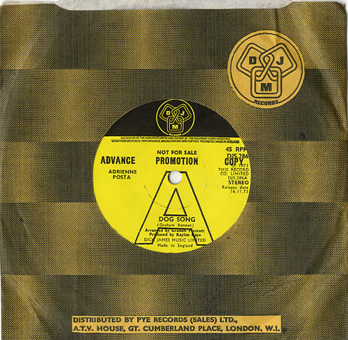 Adrienne Posta Dog Song 7" vinyl single (7 inch record / 45) UK A8507DO630274