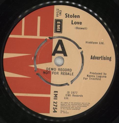 Advertising Stolen Love - Factory Sample 7" vinyl single (7 inch record / 45) UK A9007ST883183
