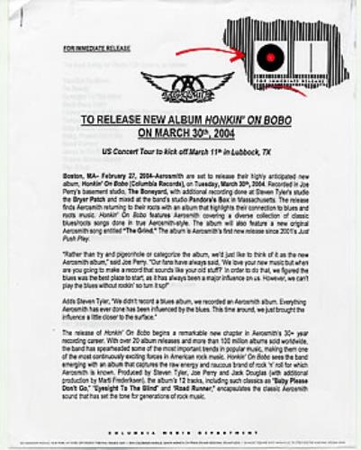 Aerosmith Honkin' On Bobo media press pack US AERPPHO285952