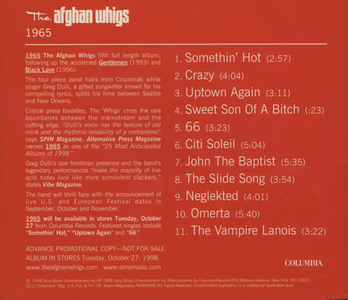 Afghan Whigs 1965 - Nineteen Sixty Five CD album (CDLP) US AFGCDNI137233