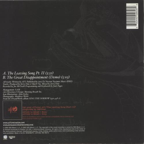 AFI The Leaving Song Part II 7" vinyl single (7 inch record / 45) UK AFS07TH257919