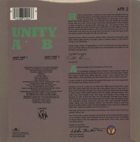 Afrika Bambaataa Unity 7" vinyl single (7 inch record / 45) UK AFR07UN684278