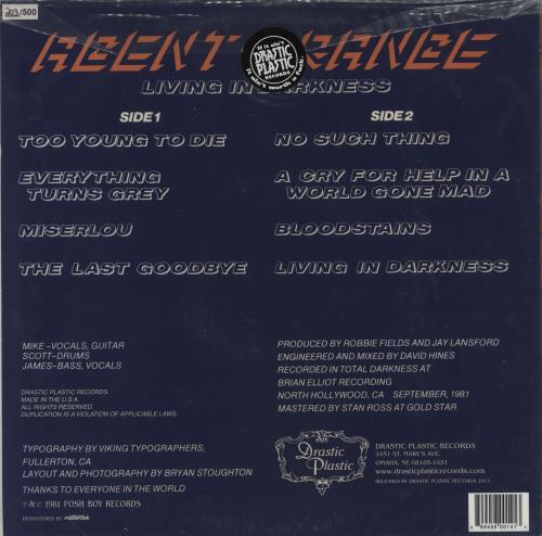 Agent Orange Living In Darkness - Blue vinyl vinyl LP album (LP record) US AGOLPLI756960