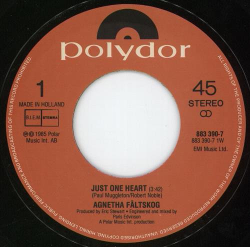 Agnetha F�ltskog Just One Heart 7" vinyl single (7 inch record / 45) Dutch AGN07JU212299